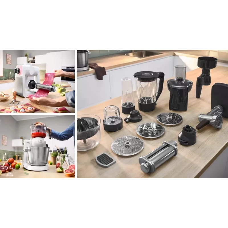 Bosch Serie 6 MUMS6EW22 robot da cucina, 1600 W, set pasticceria, accessorio frullatore, bianco/acciaio inox