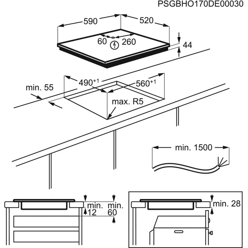 Electrolux EIS62443 nero da incasso 60 cm piano cottura a induzione a zone 4 zone