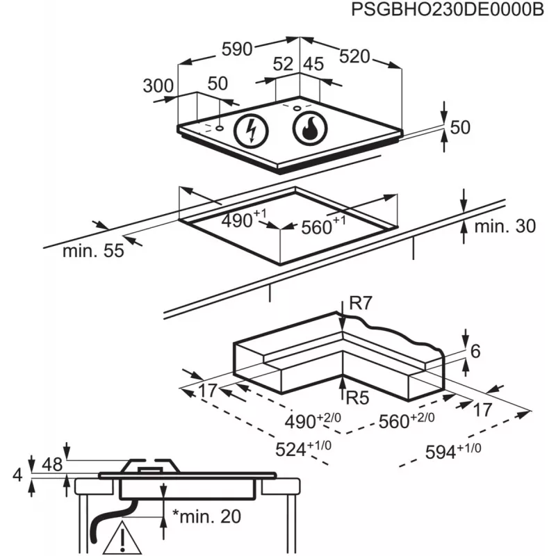 Electrolux KDI641723K piano cottura nero da incasso 60 cm combinato 4 zone, manopole, touch