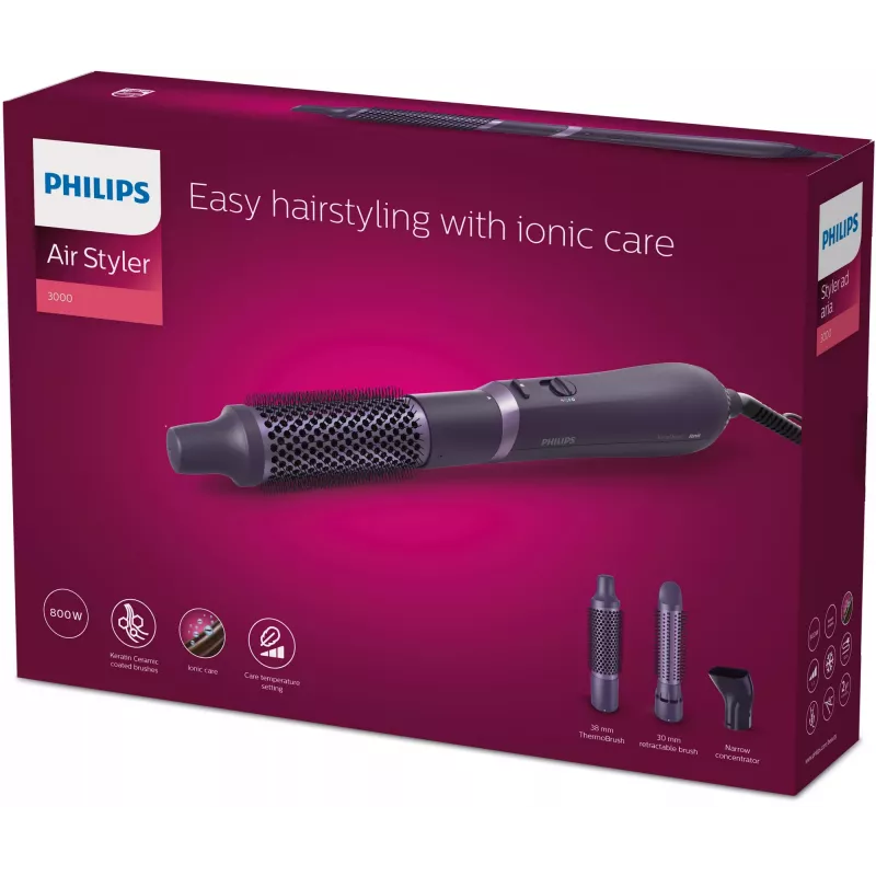 Set per styling capelli Philips serie 3000 BHA305/00 — 800 W, 3 livelli di calore, 3 accessori, viola
