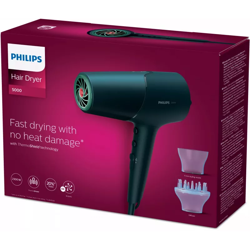 Asciugacapelli Philips BHD512/00 2300 W, 6 livelli di calore/velocità, ionico, diffusore e concentratore, blu navy