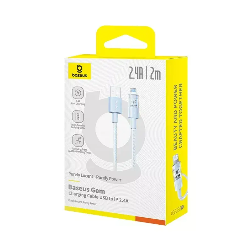 Cavo USB Baseus Gem P10373003311-01 — 2 m, 2,4 A, Lightning a USB-A, rivestimento in nylon, blu