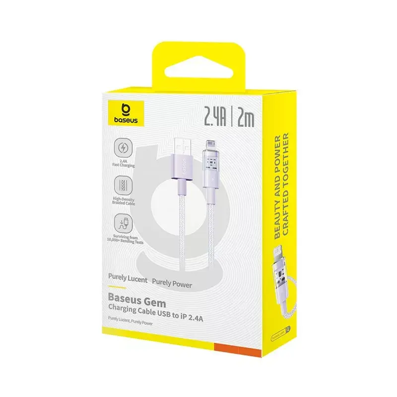 Cavo di ricarica USB Baseus Gem P10373003511-01 — 2 m, 2,4 A, USB-A a Lightning, viola