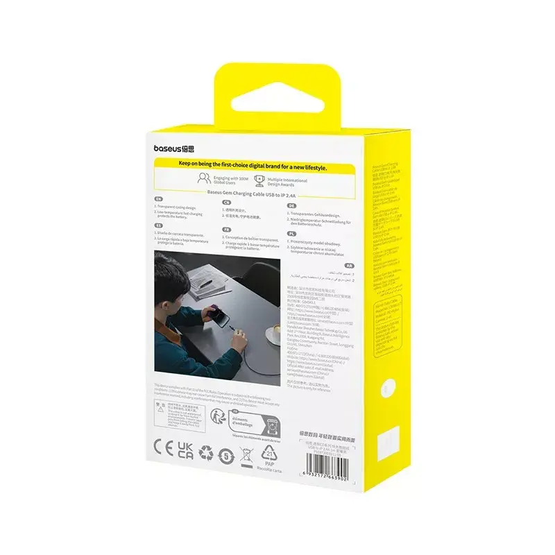 Cavo di ricarica USB Baseus Gem P10373003111-00, 1 m, 2,4 A, rivestimento in nylon, Lightning, USB-A, Nero