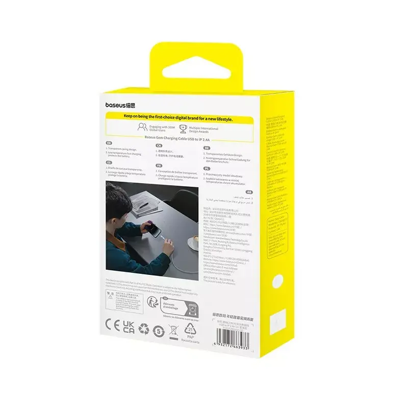Cavo USB Baseus Gem P10373003311-00 — 1 m, ricarica rapida 2,4 A, Lightning/USB-A, blu, rivestimento in nylon