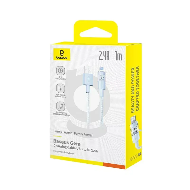 Cavo USB Baseus Gem P10373003311-00 — 1 m, ricarica rapida 2,4 A, Lightning/USB-A, blu, rivestimento in nylon