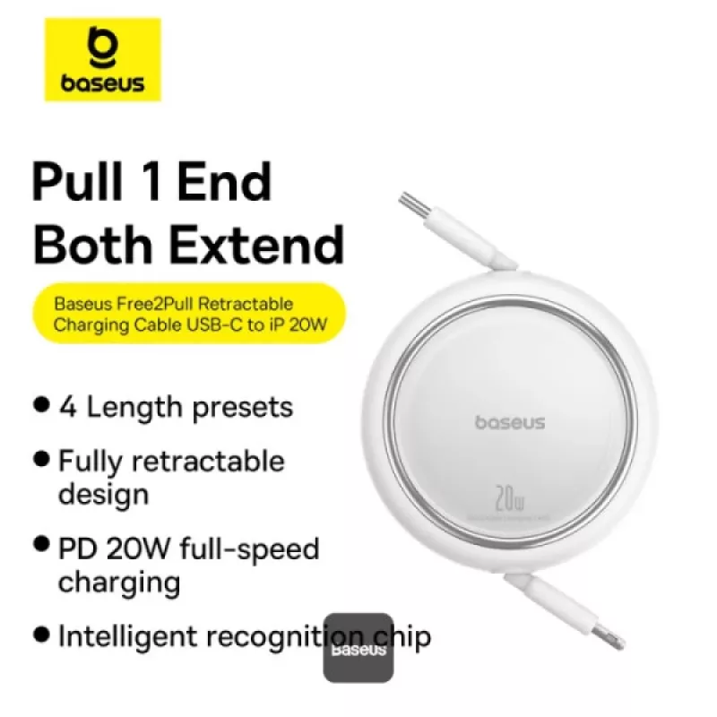 Cavo BASEUS Free2pull Expandable USB C To Ip Ligtning ricarica rapida 1 M 20 W bianco