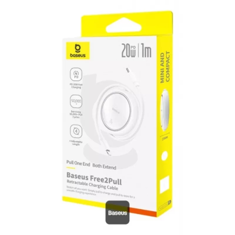 Cavo BASEUS Free2pull Expandable USB C To Ip Ligtning ricarica rapida 1 M 20 W bianco
