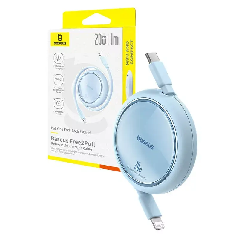 Cavo USB-C a Lightning Baseus Free2Pull 20 W, 1 m, blu, 480 Mbit/s, USB PD
