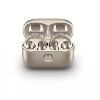 Auricolari Motorola Moto Buds Loop Bluetooth ear-clip-on binaurali, Dolby Atmos, Bluetooth 5.0, ANC, 8 h di riproduzione, custodia di ricarica 520 mAh, beige