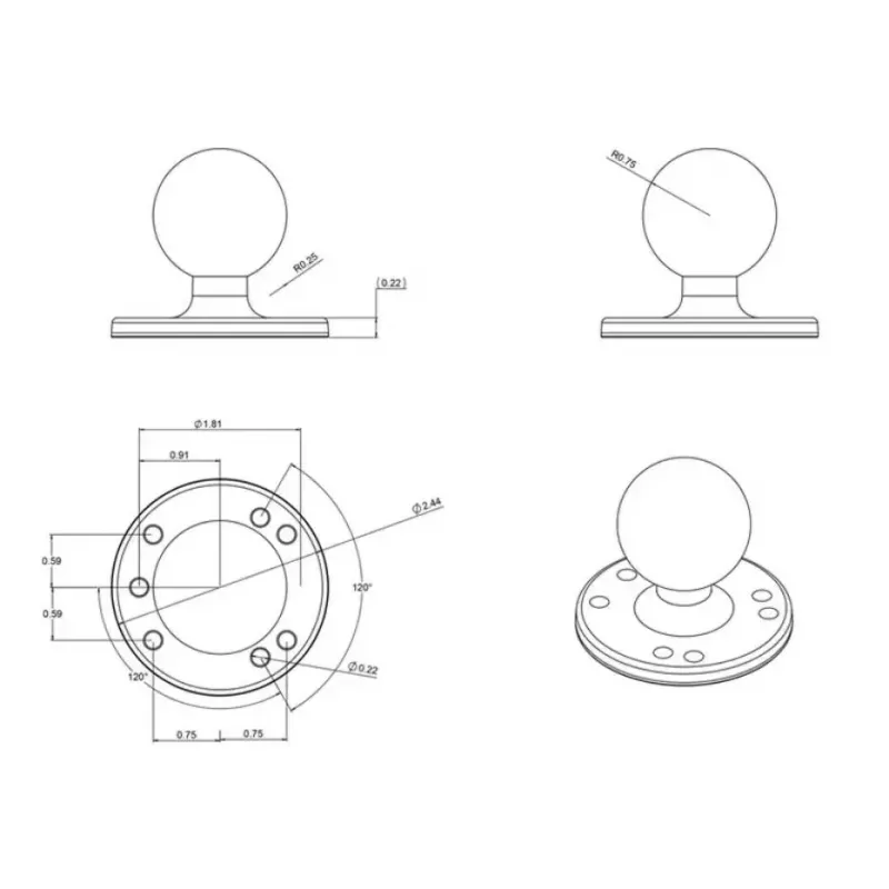 Piastra rotonda con sfera RAM Mounts RAM-202U