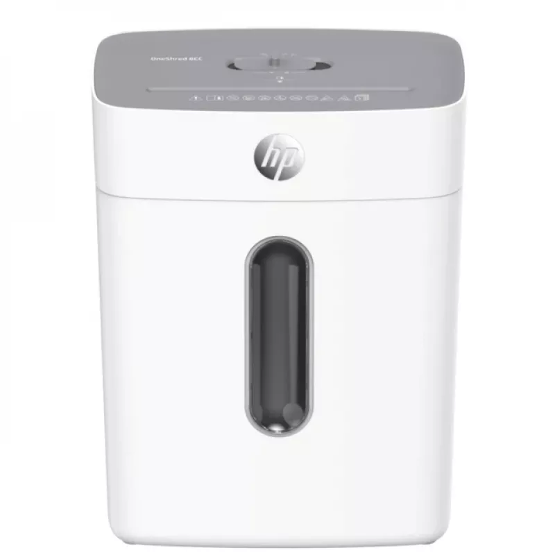 HP OneShred 8CC 2801 distruggidocumenti, taglio a micro-frammenti 5x18 mm, P-4, 8 fogli, 15 l, 68 dB, grigio chiaro