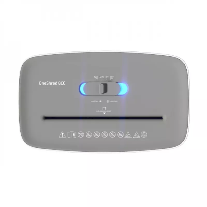 HP OneShred 8CC 2801 distruggidocumenti, taglio a micro-frammenti 5x18 mm, P-4, 8 fogli, 15 l, 68 dB, grigio chiaro