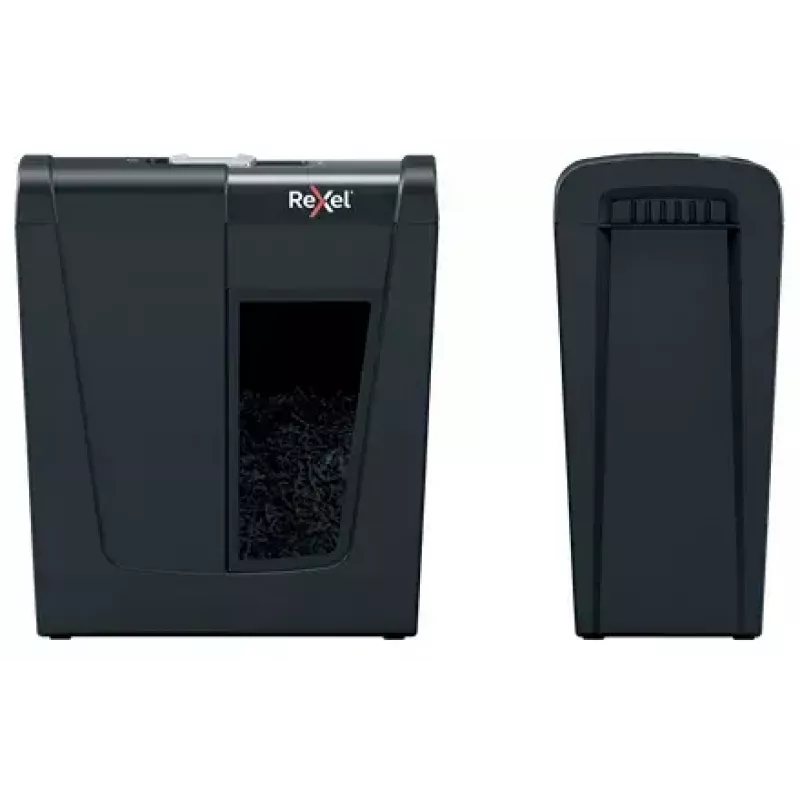 Distruggidocumenti REXEL Secure S5 — taglio a strisce, capacità 5 fogli, taglio 6 mm, contenitore 10 L, sicurezza P-2, nero