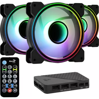 Kit Aerocool MIRAGE12PRO 3x ventole PC 12 cm ARGB 6 pin hub silenzioso nero
