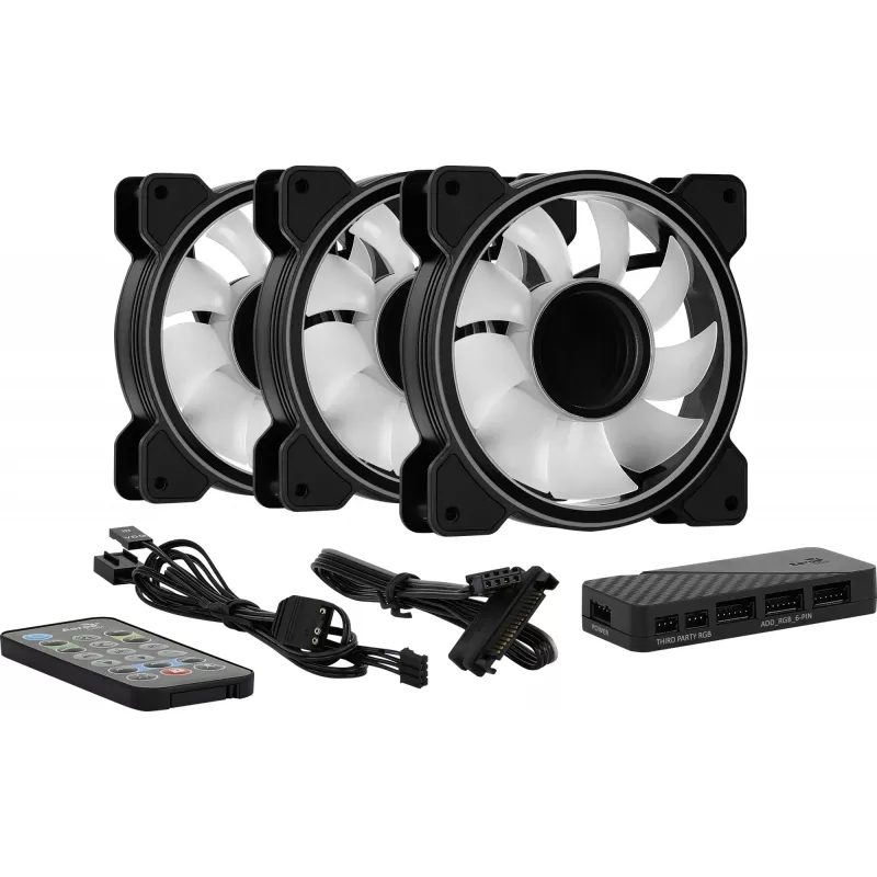 Kit Aerocool MIRAGE12PRO 3x ventole PC 12 cm ARGB 6 pin hub silenzioso nero