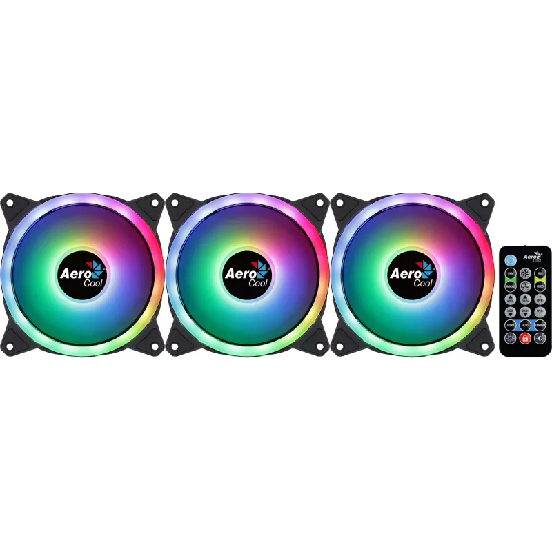 Kit Aerocool DUO12PRO 3x ventole 12 cm ARGB LED Dual Ring antivibrazione 6 pin, nero