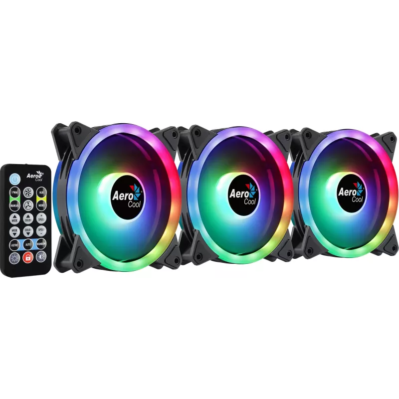 Kit Aerocool DUO12PRO 3x ventole 12 cm ARGB LED Dual Ring antivibrazione 6 pin, nero