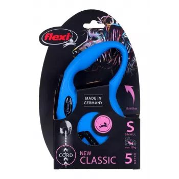 Guinzaglio avvolgibile Flexi New Classic S — cordino, 5 m, guinzaglio singolo, blu, carico max 12 kg