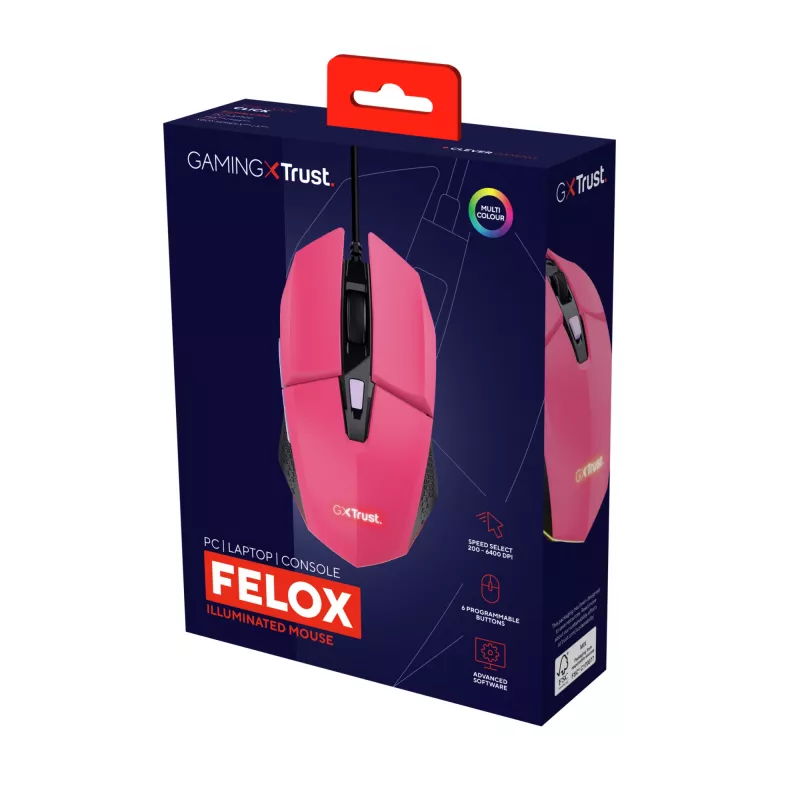 Trust GXT 109P FELOX mouse gaming ambidestro USB Type-A 6400 DPI