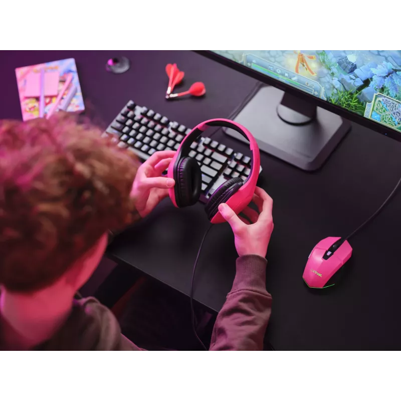Trust GXT 415P Zirox headset con filo archetto gaming rosa