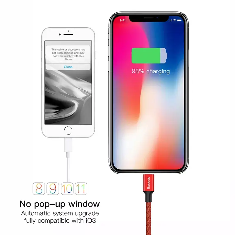 Cavo USB-A a Lightning Baseus Yiven 1,8 m, uscita 2 A, rosso, guaina in elastomero termoplastico