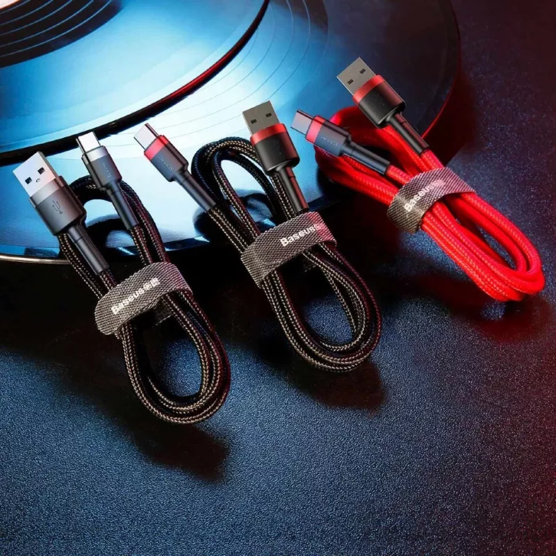 Cavo di ricarica rapida Cafule intrecciato BASEUS - USB Type-A a Type-C 2A - 2 m - nero (nylon)