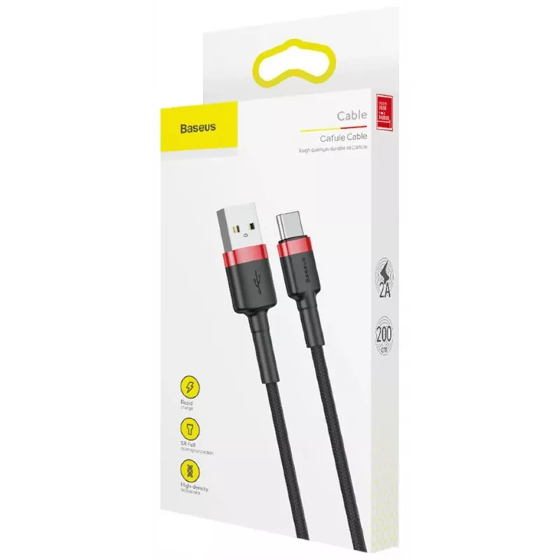 Cavo di ricarica rapida Cafule intrecciato BASEUS - USB Type-A a Type-C 2A - 2 m - nero (nylon)