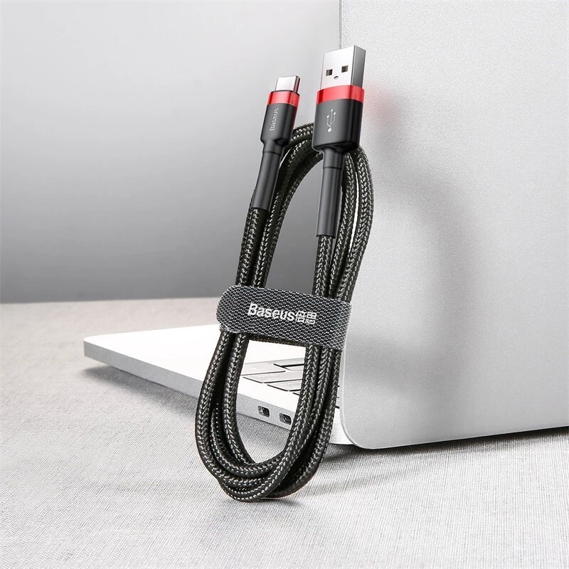 Cavo di ricarica rapida Cafule intrecciato BASEUS - USB Type-A a Type-C 2A - 2 m - nero (nylon)