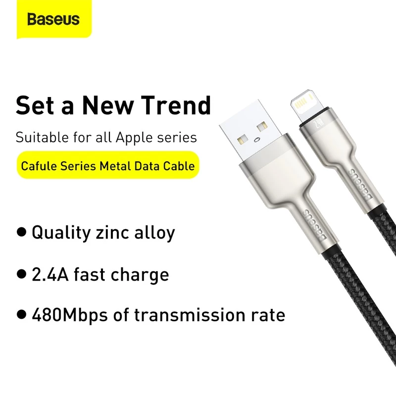 Cavo di trasferimento dati Cafule Fast Charge BASEUS - USB Type-A a Lightning - 480 Mbit/s (2,4 A PD) - 1 m - nero