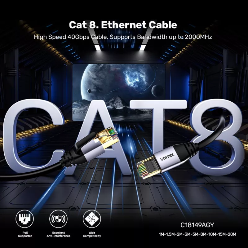 UNITEK cavo Ethernet RJ-45 LAN Cat.8 (S/FTP) 1 m