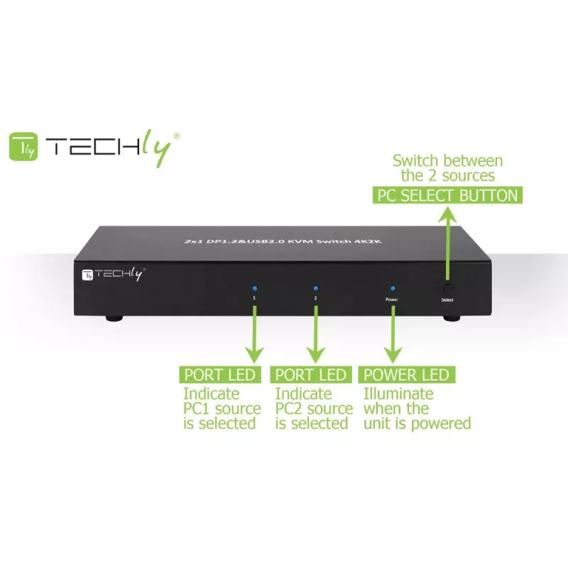 Switch KVM Techly IDATA DP-KVM2 nero