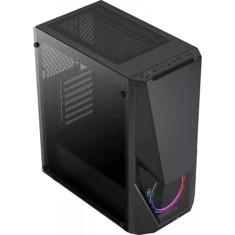 Aerocool PGS Zauron FRGB-G-BK-v1 case per PC gaming Midi Tower, ATX/micro-ATX/Mini-ITX, vetro temperato, FRGB, nero
