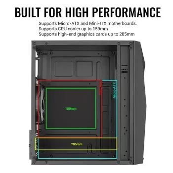 Case PC AEROCOOL Raider Mini G V3 Mini-ITX / microATX, nero, finestra laterale, LED verde, GPU max 285 mm, dissipatore CPU 159 mm