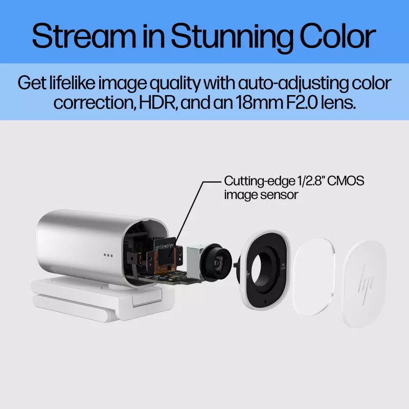 HP 960 Webcam streaming 4K, 8 MP, 3840 x 2160 pixel, 4K Ultra HD, 30 fps, 5x, Home