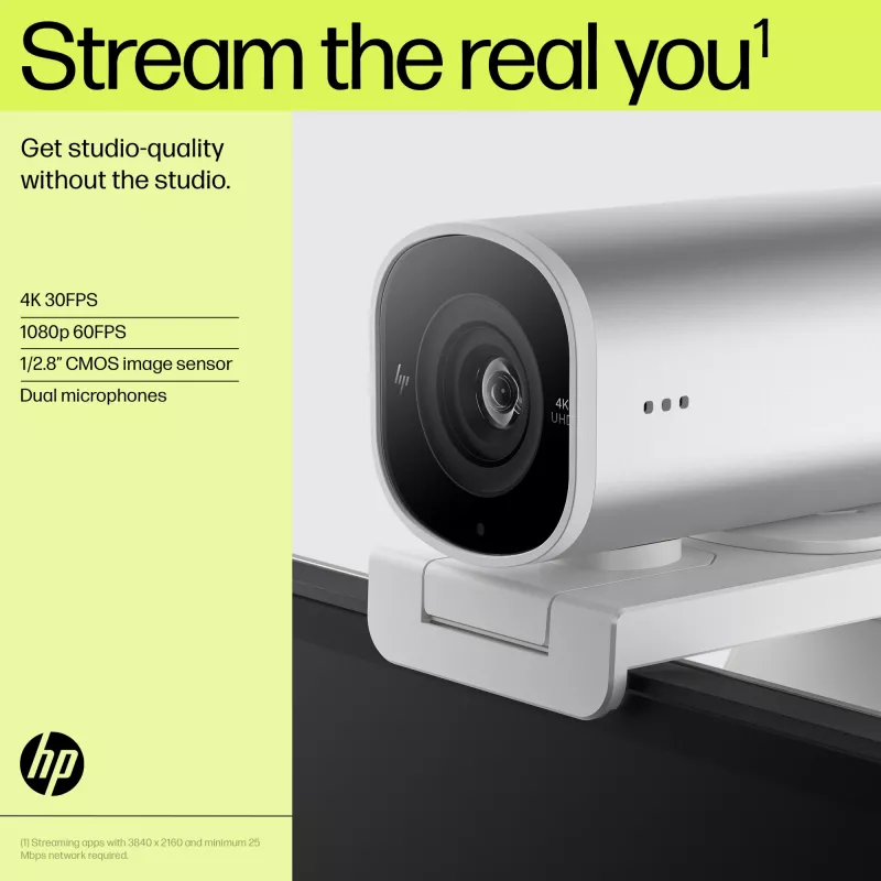 HP 960 Webcam streaming 4K, 8 MP, 3840 x 2160 pixel, 4K Ultra HD, 30 fps, 5x, Home