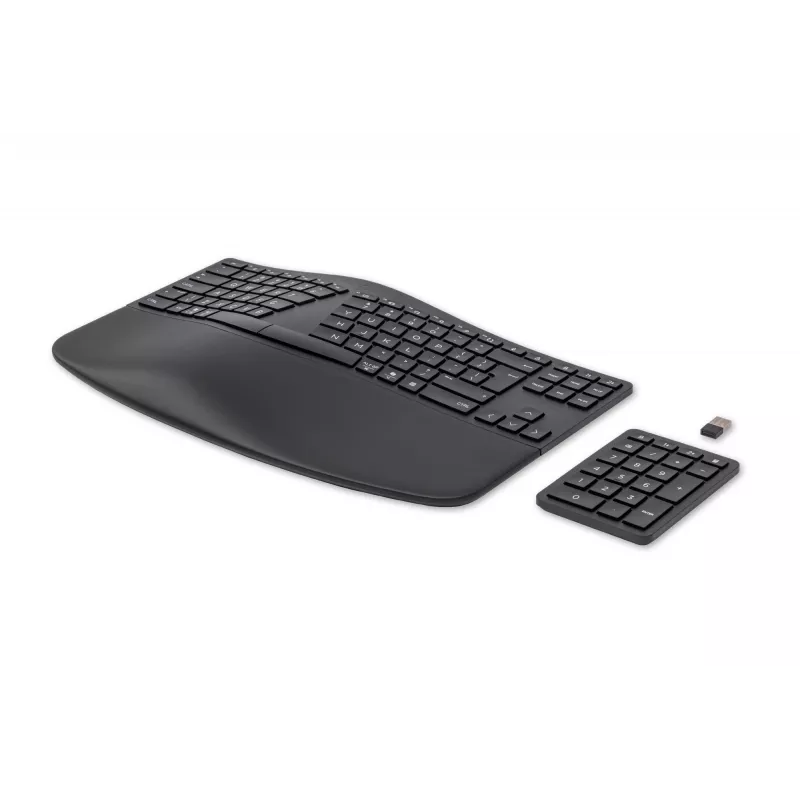 HP 960 Tastiera ergonomica wireless, formato completo (100%), wireless, RF wireless + Bluetooth, a membrana, QWERTZ, nera