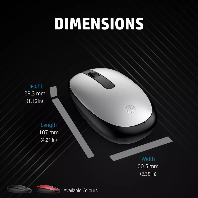 HP 240 Pike Silver Mouse Bluetooth, ambidestro, ottico, Bluetooth, 1600 DPI, argento