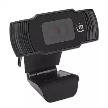 Manhattan Webcam USB, due megapixel (prezzo speciale), 1080p Full HD, USB-A, microfono integrato, base a clip regolabile, 30 fotogrammi al secondo, nero, tre anni di garanzia, scatola
