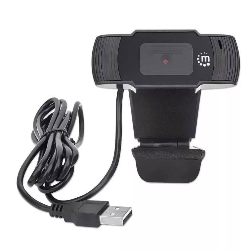 Manhattan Webcam USB, due megapixel (prezzo speciale), 1080p Full HD, USB-A, microfono integrato, base a clip regolabile, 30 fotogrammi al secondo, nero, tre anni di garanzia, scatola