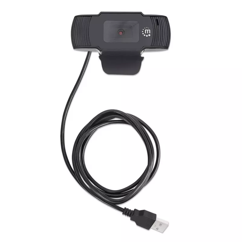 Manhattan Webcam USB, due megapixel (prezzo speciale), 1080p Full HD, USB-A, microfono integrato, base a clip regolabile, 30 fotogrammi al secondo, nero, tre anni di garanzia, scatola