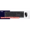 Set tastiera e mouse wireless TRUST Primo — tastiera full-size QWERTY US-inglese, ricevitore RF USB-A, mouse ottico 1200 DPI, nero