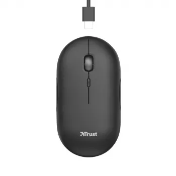 Trust Puck Mouse wireless ultra-sottile ricaricabile, ambidestro, ottico, RF wireless + Bluetooth, 1600 DPI, nero