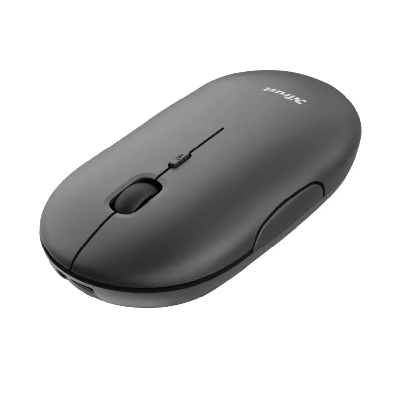 Trust Puck Mouse wireless ultra-sottile ricaricabile, ambidestro, ottico, RF wireless + Bluetooth, 1600 DPI, nero