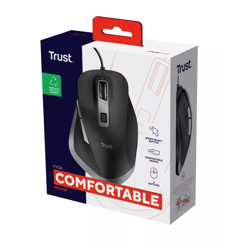 Trust Fyda Mouse con filo, per destrorsi, ottico, USB Type-A, 5000 dpi, nero