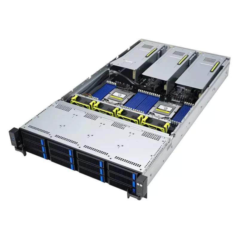 Server rack ASUS RS720A-E12-RS24U 2U socket SP5, supporto 2x CPU, 24 vani da 2,5 pollici, 24 slot DIMM DDR5, alimentatore 2600W, 10GbE