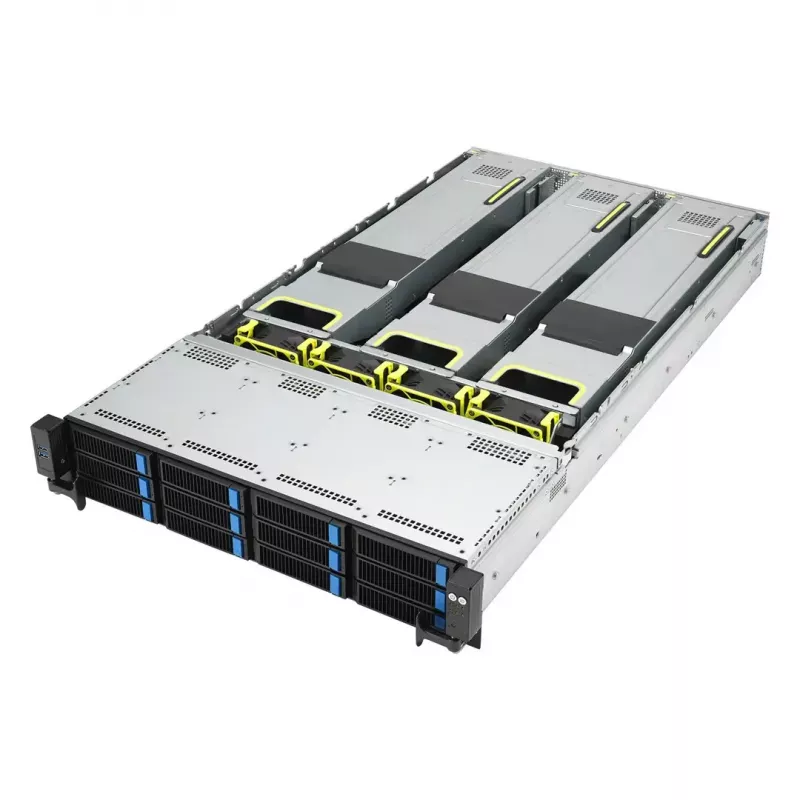 Server rack ASUS RS720A-E12-RS24U 2U socket SP5, supporto 2x CPU, 24 vani da 2,5 pollici, 24 slot DIMM DDR5, alimentatore 2600W, 10GbE