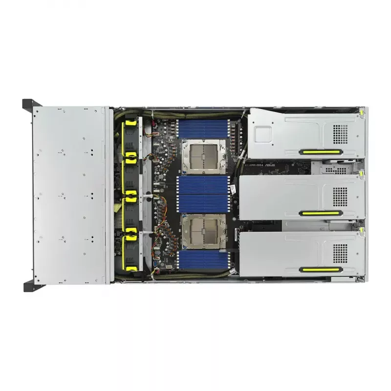 Server rack ASUS RS720A-E12-RS24U 2U socket SP5, supporto 2x CPU, 24 vani da 2,5 pollici, 24 slot DIMM DDR5, alimentatore 2600W, 10GbE