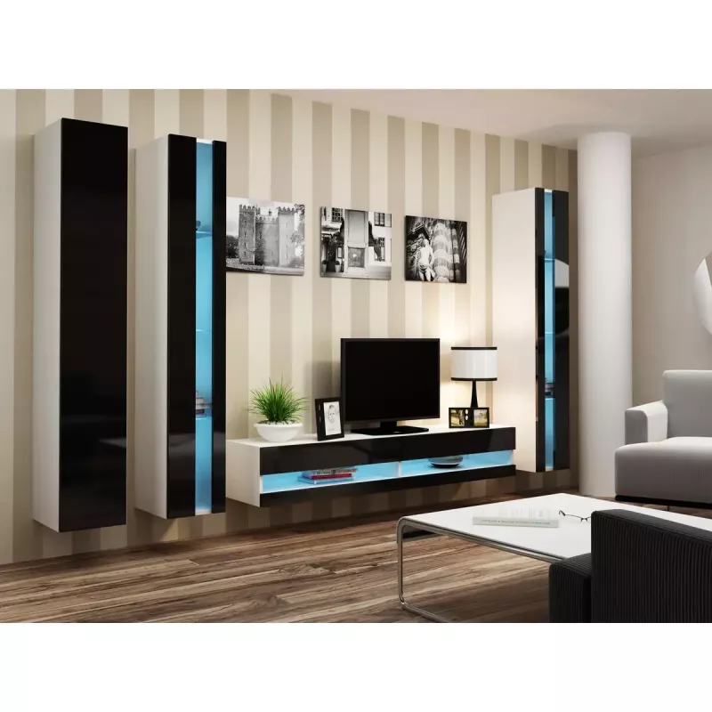 Scaffale da parete cama meble VIGO NEW 180×40×30 cm bianco/nero lucido
