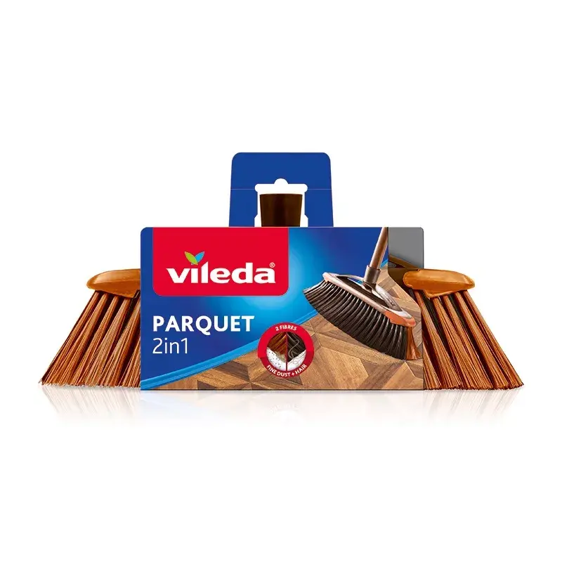 Scopa per interni VILEDA modello 136082 con setole in plastica morbide/dure e manico, bronzo